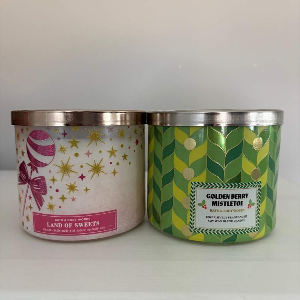 Bath & Body Works Scented Candles - Land of Sweets & Golden Berry Mistletoe